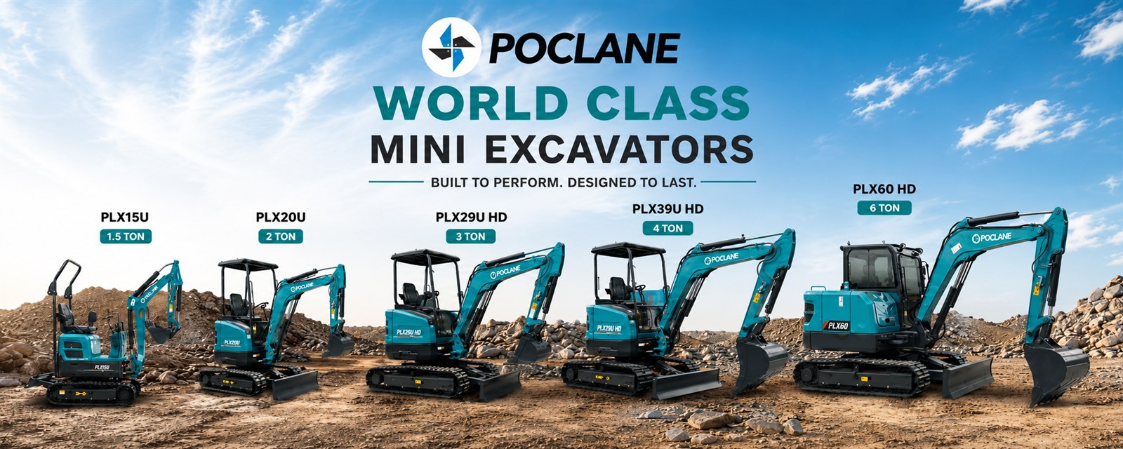 Poclane World Class Mini Excavators — the full lineup, PLX15U to PLX60 HD